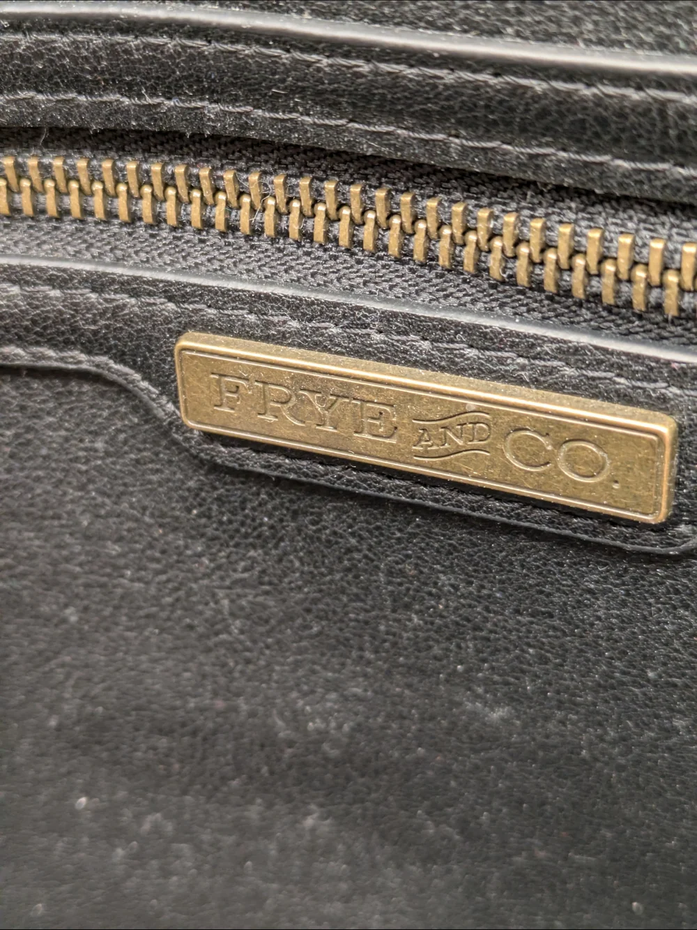 FRYE AND CO. Black Faux Leather Satchel with Brass Hardware